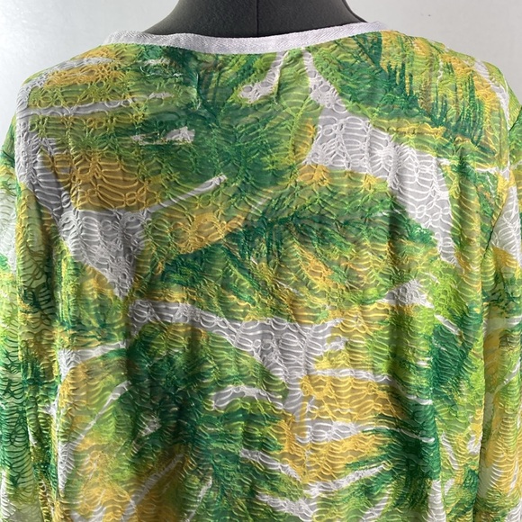 Alford Dunner Top Women Size Large Green & Yellow Long Sleeve V Neck - Picture 6 of 9